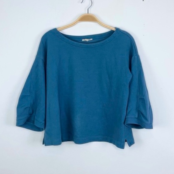 Eileen Fisher Teal Waffle Knit Relaxed Fit Top - Picture 1 of 1